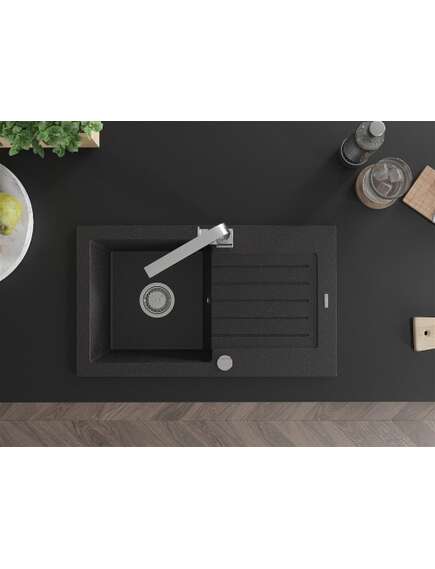 Mexen Pablo zlewozmywak granitowy 1-komorowy z ociekaczem i baterią kuchenną Rita, czarny/srebrny metalik- 6510-73-670300-00, 4 image