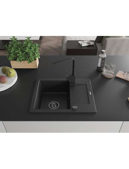 Mexen Enzo zlewozmywak granitowy 1-komorowy z ociekaczem i baterią kuchenną Rita, czarny - 6506-77-670300-70-B, 3 image