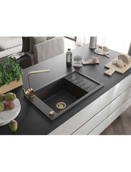 Mexen Elias zlewozmywak granitowy 1-komorowy z ociekaczem i baterią kuchenną Rita, czarny nakrapiany - 6511-76-670300-50, 2 image