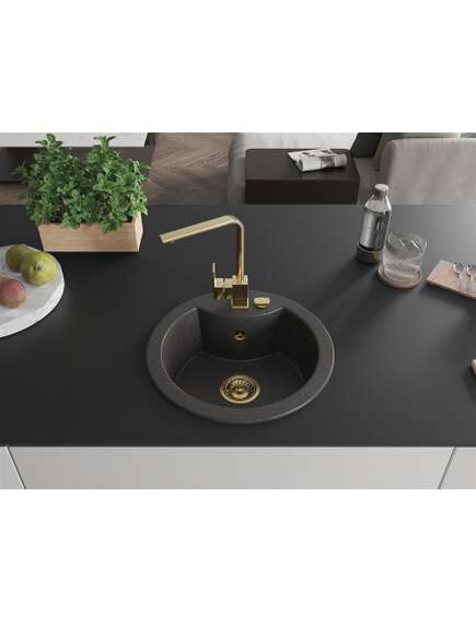 Mexen Diego zlewozmywak granitowy 1-komorowy z baterią kuchenną Rita, czarny nakrapiany - 6512-76-670300-50, 3 image