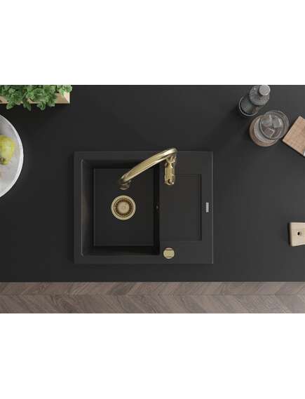 Mexen Enzo zlewozmywak granitowy 1-komorowy z ociekaczem i baterią kuchenną Savita, czarny - 6506-77-672601-50, 4 image
