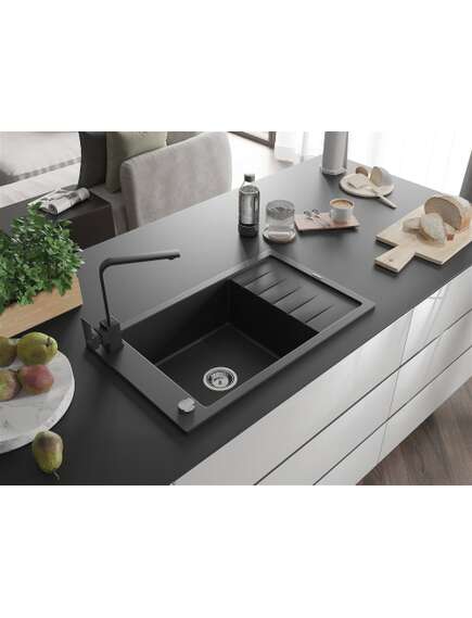 Mexen Elias zlewozmywak granitowy 1-komorowy z ociekaczem i baterią kuchenną Rita, czarny - 6511-77-670300-70, изображение 2