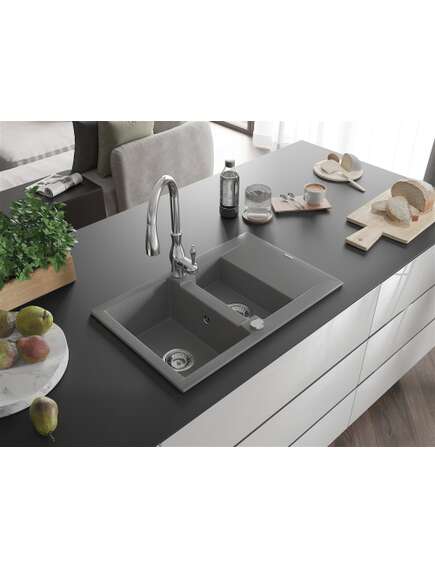 Mexen Gaspar zlewozmywak granitowy 1,5-komorowy z ociekaczem i baterią kuchenną Savita, szary - 6507-71-672601-00, изображение 2