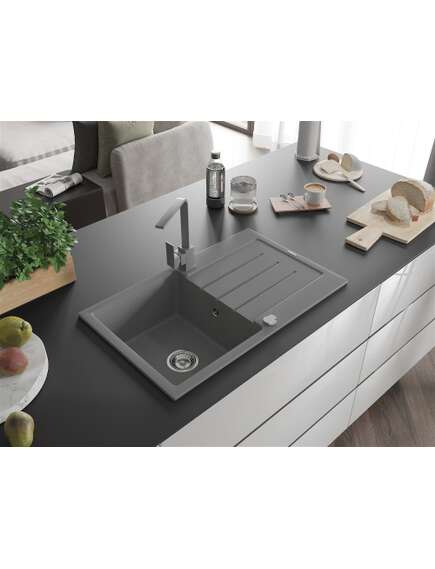 Mexen Bruno zlewozmywak granitowy 1-komorowy z ociekaczem i baterią kuchenną Rita, szary - 6513-71-670300-71, изображение 2