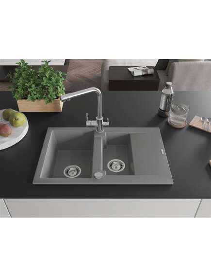 Mexen Gaspar zlewozmywak granitowy 1,5-komorowy z ociekaczem i baterią kuchenną Duero, szary - 6507-71-671600-00, изображение 3