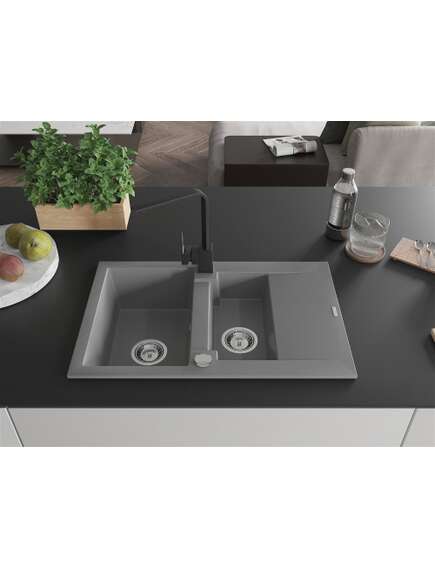 Mexen Gaspar zlewozmywak granitowy 1,5-komorowy z ociekaczem i baterią kuchenną Rita, szary - 6507-71-670300-70, 3 image