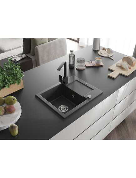Mexen Enzo zlewozmywak granitowy 1-komorowy z ociekaczem i baterią kuchenną Rita, czarny nakrapiany - 6506-76-670300-70, 2 image