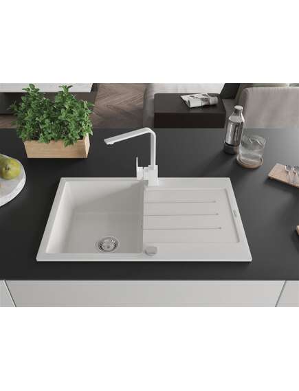 Mexen Bruno zlewozmywak granitowy 1-komorowy z ociekaczem i baterią kuchenną Rita, biały - 6513-20-670300-20, изображение 3