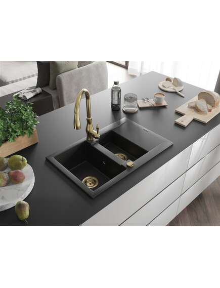 Mexen Gaspar zlewozmywak granitowy 1,5-komorowy z ociekaczem i baterią kuchenną Savita, czarny/srebrny - 6507-73-672601-50, изображение 2