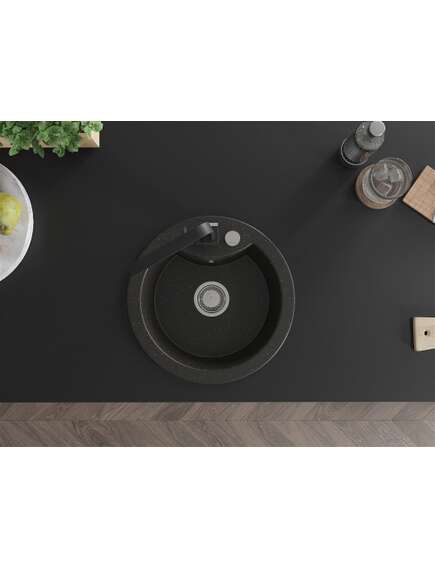 Mexen Diego zlewozmywak granitowy 1-komorowy z baterią kuchenną Rita, czarny/złoty metalik - 6512-75-670300-70, 4 image