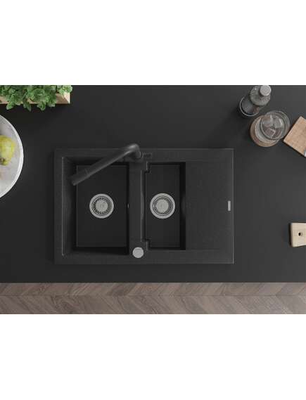 Mexen Gaspar zlewozmywak granitowy 1,5-komorowy z ociekaczem i baterią kuchenną Duero, czarny/srebrny - 6507-73-671600-70, изображение 4