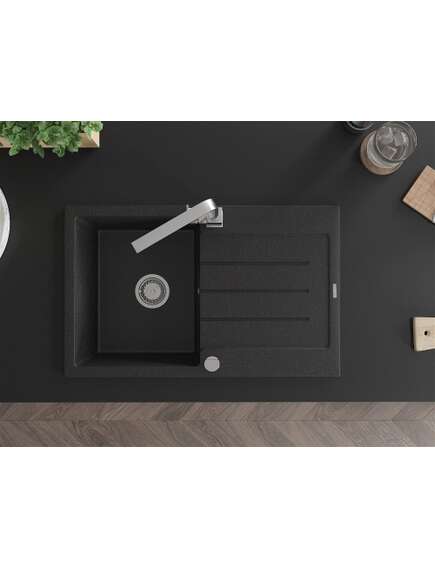 Mexen Bruno zlewozmywak granitowy 1-komorowy z ociekaczem i baterią kuchenną Rita, czarny/srebrny metalik - 6513-73-670300-00, 4 image