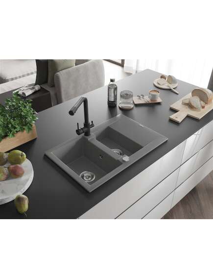 Mexen Gaspar zlewozmywak granitowy 1,5-komorowy z ociekaczem i baterią kuchenną Duero, szary - 6507-71-671600-70, изображение 2