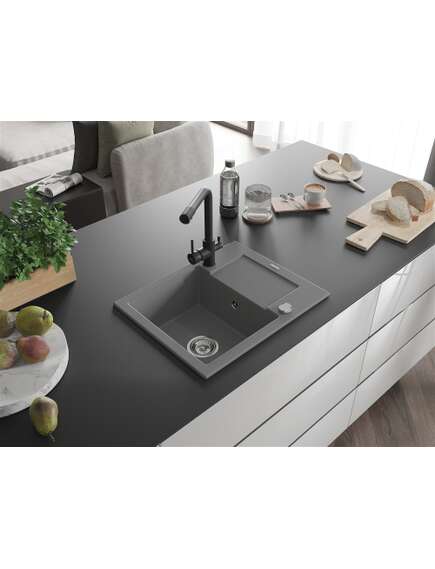 Mexen Enzo zlewozmywak granitowy 1-komorowy z ociekaczem i baterią kuchenną Duero, szary - 6506-71-671600-70, 2 image