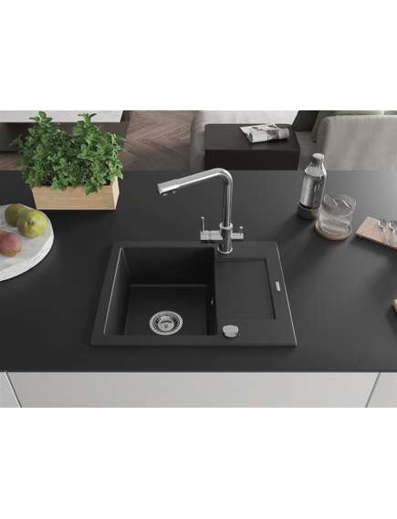 Mexen Enzo zlewozmywak granitowy 1-komorowy z ociekaczem i baterią kuchenną Duero, czarny - 6506-77-671600-00, 3 image