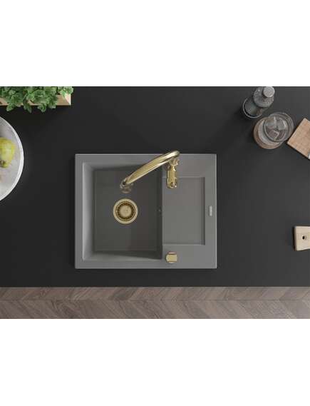 Mexen Enzo zlewozmywak granitowy 1-komorowy z ociekaczem i baterią kuchenną Savita, szary - 6506-71-672601-50, изображение 4
