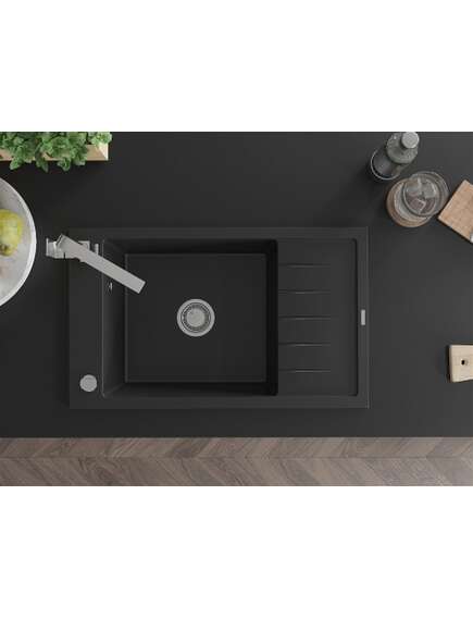 Mexen Elias zlewozmywak granitowy 1-komorowy z ociekaczem i baterią kuchenną Rita, czarny - 6511-77-670300-00, 4 image