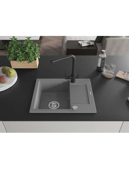 Mexen Enzo zlewozmywak granitowy 1-komorowy z ociekaczem i baterią kuchenną Duero, szary - 6506-71-671600-70, 3 image