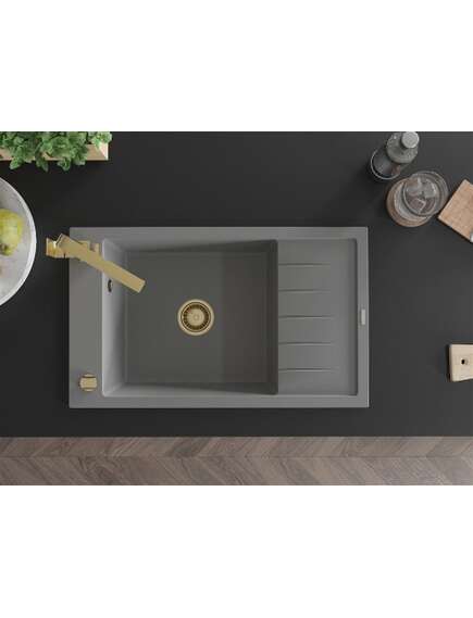 Mexen Elias zlewozmywak granitowy 1-komorowy z ociekaczem i baterią kuchenną Rita, szary - 6511-71-670300-50, изображение 4