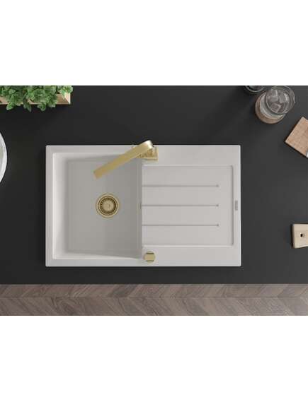 Mexen Bruno zlewozmywak granitowy 1-komorowy z ociekaczem i baterią kuchenną Rita, biały - 6513-20-670300-50, изображение 4