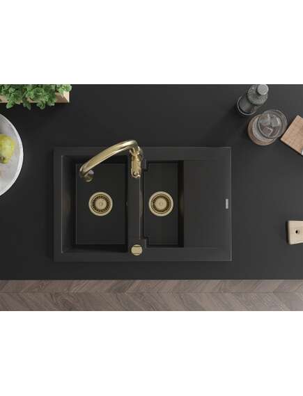 Mexen Gaspar zlewozmywak granitowy 1,5-komorowy z ociekaczem i baterią kuchenną Savita, czarny - 6507-77-672601-50, 4 image
