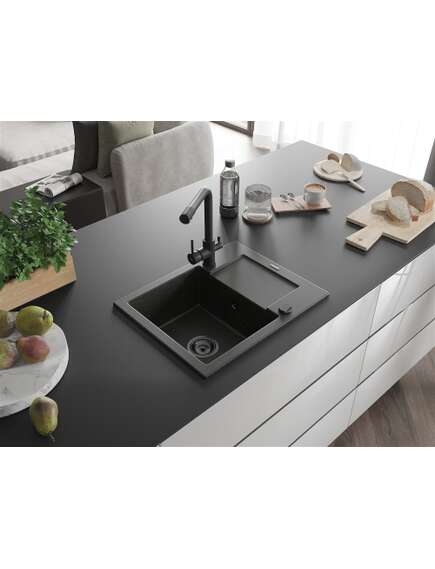 Mexen Enzo zlewozmywak granitowy 1-komorowy z ociekaczem i baterią kuchenną Duero, czarny nakrapiany - 6506-76-671600-70-B, 2 image