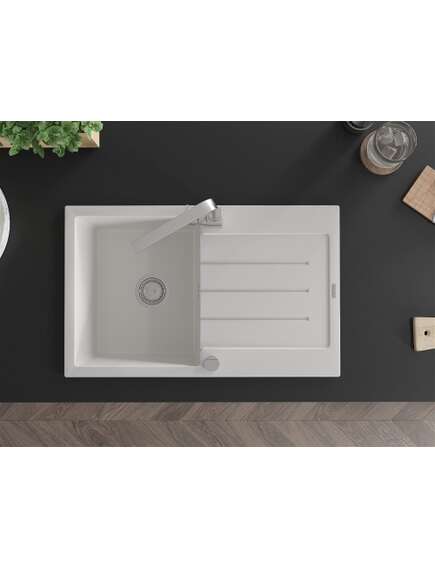 Mexen Bruno zlewozmywak granitowy 1-komorowy z ociekaczem i baterią kuchenną Rita, biały - 6513-20-670300-00, изображение 4