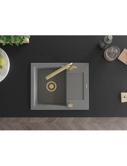 Mexen Enzo zlewozmywak granitowy 1-komorowy z ociekaczem i baterią kuchenną Duero, szary - 6506-71-671600-50, 4 image