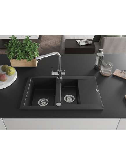 Mexen Gaspar zlewozmywak granitowy 1,5-komorowy z ociekaczem i baterią kuchenną Duero, czarny - 6507-77-671600-00, 3 image