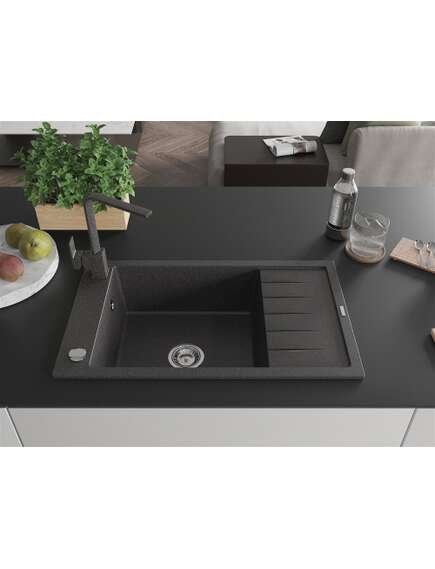 Mexen Elias zlewozmywak granitowy 1-komorowy z ociekaczem i baterią kuchenną Rita, czarny nakrapiany - 6511-76-670300-76, 3 image