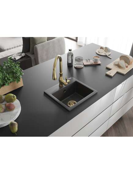 Mexen Milo zlewozmywak granitowy 1-komorowy z baterią kuchenną Savita, czarny nakrapiany - 6505-76-672601-50, 3 image