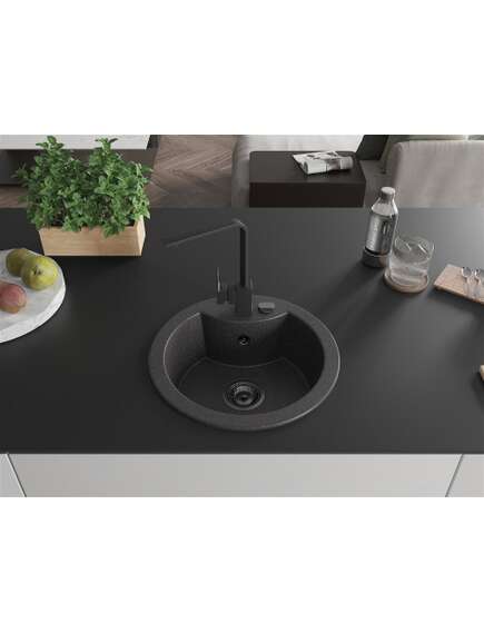 Mexen Diego zlewozmywak granitowy 1-komorowy z baterią kuchenną Rita, czarny nakrapiany - 6512-76-670300-70-B, 3 image