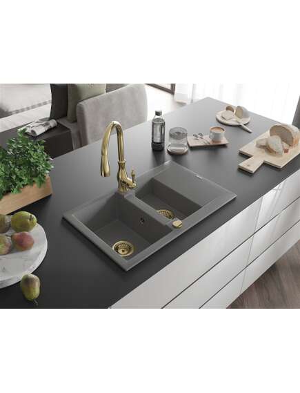 Mexen Gaspar zlewozmywak granitowy 1,5-komorowy z ociekaczem i baterią kuchenną Savita, szary - 6507-71-672601-50, изображение 2