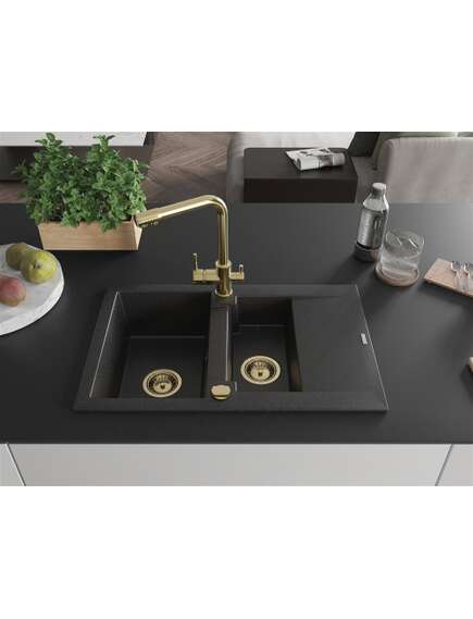 Mexen Gaspar zlewozmywak granitowy 1,5-komorowy z ociekaczem i baterią kuchenną Duero, czarny/srebrny - 6507-73-671600-50, 3 image