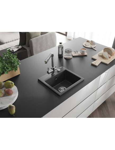 Mexen Milo zlewozmywak granitowy 1-komorowy z baterią kuchenną Duero, czarny nakrapiany - 6505-76-671600-00, 2 image