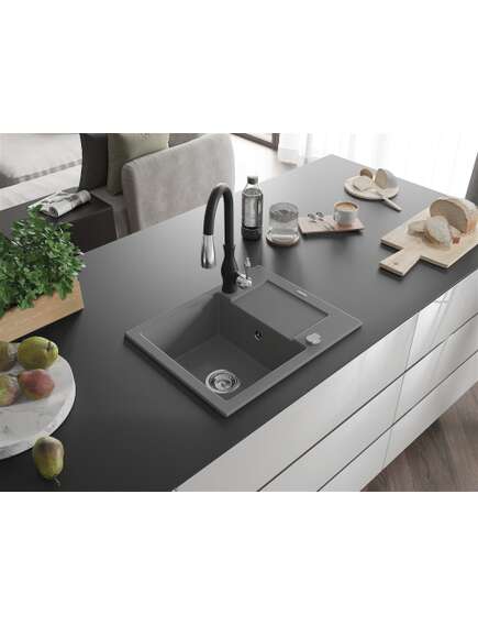 Mexen Enzo zlewozmywak granitowy 1-komorowy z ociekaczem i baterią kuchenną Savita, szary - 6506-71-672601-70, изображение 2