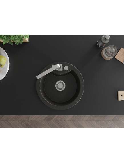 Mexen Diego zlewozmywak granitowy 1-komorowy z baterią kuchenną Rita, czarny/złoty metalik - 6512-75-670300-00, 4 image
