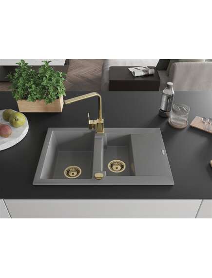 Mexen Gaspar zlewozmywak granitowy 1,5-komorowy z ociekaczem i baterią kuchenną Rita, szary - 6507-71-670300-50, 3 image