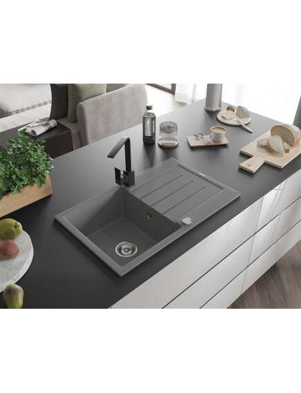 Mexen Bruno zlewozmywak granitowy 1-komorowy z ociekaczem i baterią kuchenną Rita, szary - 6513-71-670300-70, изображение 2