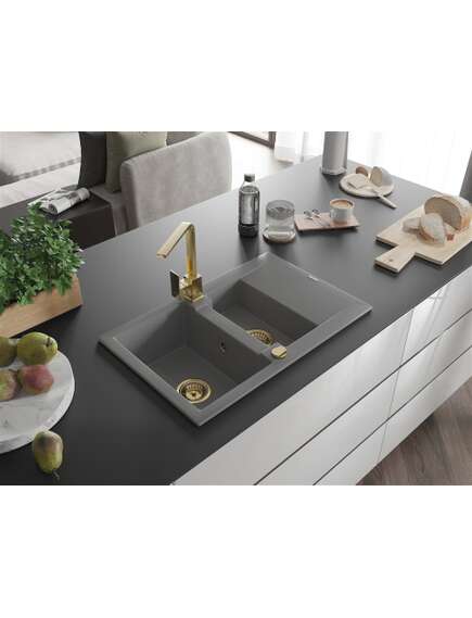 Mexen Gaspar zlewozmywak granitowy 1,5-komorowy z ociekaczem i baterią kuchenną Rita, szary - 6507-71-670300-50, 2 image