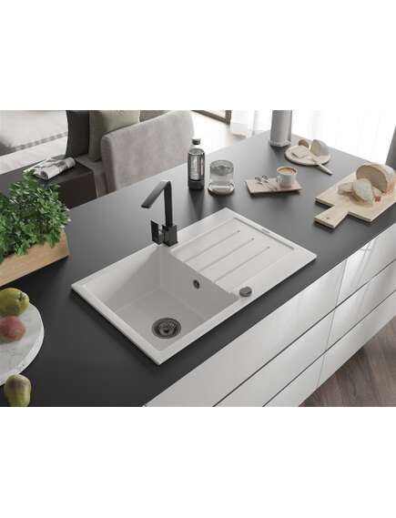 Mexen Bruno zlewozmywak granitowy 1-komorowy z ociekaczem i baterią kuchenną Rita, biały - 6513-20-670300-70, изображение 2