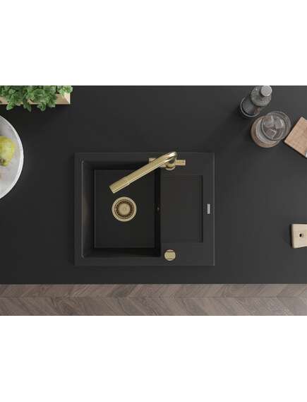 Mexen Enzo zlewozmywak granitowy 1-komorowy z ociekaczem i baterią kuchenną Duero, czarny - 6506-77-671600-50, 4 image