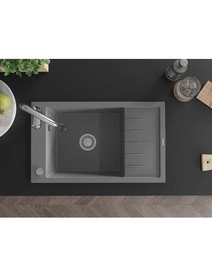 Mexen Elias zlewozmywak granitowy 1-komorowy z ociekaczem i baterią kuchenną Savita, szary - 6511-71-672601-00, 3 image
