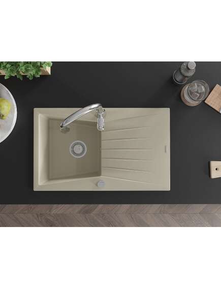 Mexen Cesar zlewozmywak granitowy 1-komorowy z ociekaczem i baterią kuchenną Savita, beżowy - 6514-69-672601-00, изображение 4