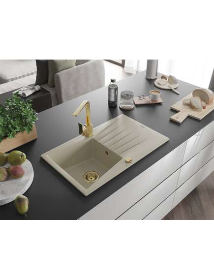 Mexen Cesar zlewozmywak granitowy 1-komorowy z ociekaczem i baterią kuchenną Rita, beżowy - 6514-69-670300-50, 2 image