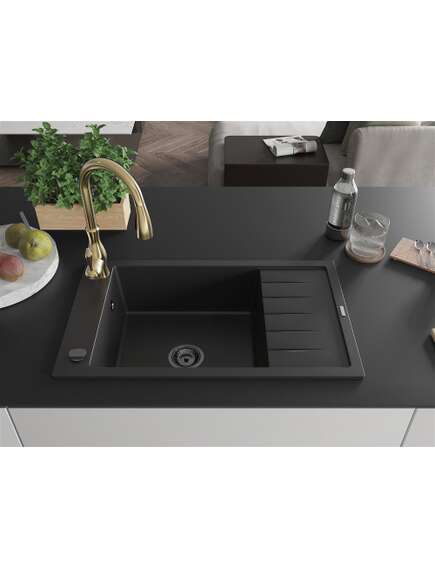Mexen Elias zlewozmywak granitowy 1-komorowy z ociekaczem i baterią kuchenną Savita, czarny - 6511-77-672601-50-B, изображение 3