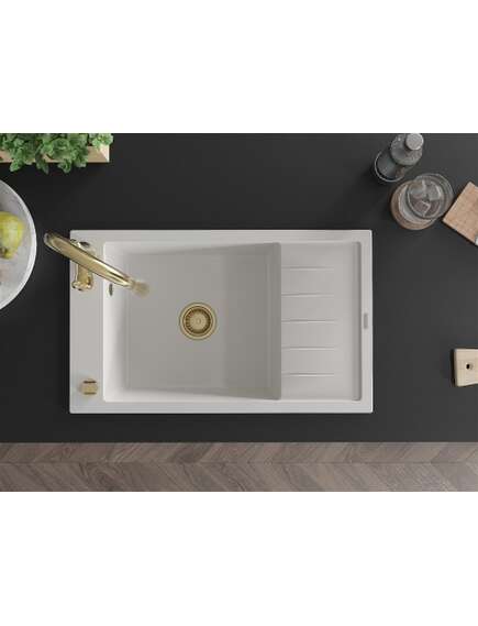 Mexen Elias zlewozmywak granitowy 1-komorowy z ociekaczem i baterią kuchenną Savita, biały - 6511-20-672601-50, изображение 4