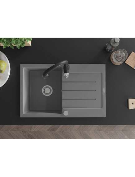 Mexen Bruno zlewozmywak granitowy 1-komorowy z ociekaczem i baterią kuchenną Savita, szary - 6513-71-672601-70, 4 image