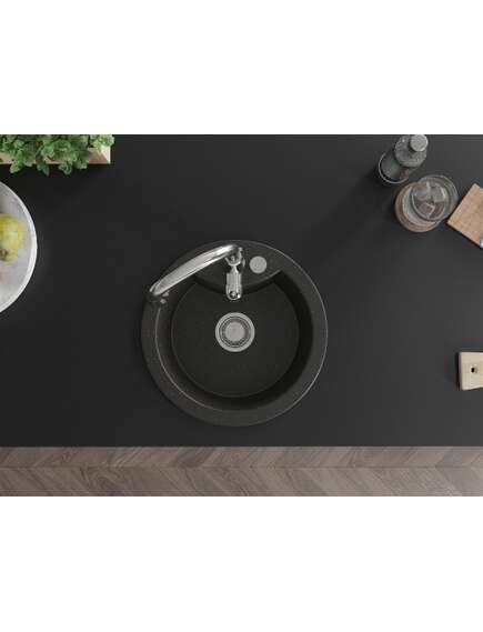 Mexen Diego zlewozmywak granitowy 1-komorowy z baterią kuchenną Savita, czarny/złoty metalik - 6512-75-672601-00, 4 image