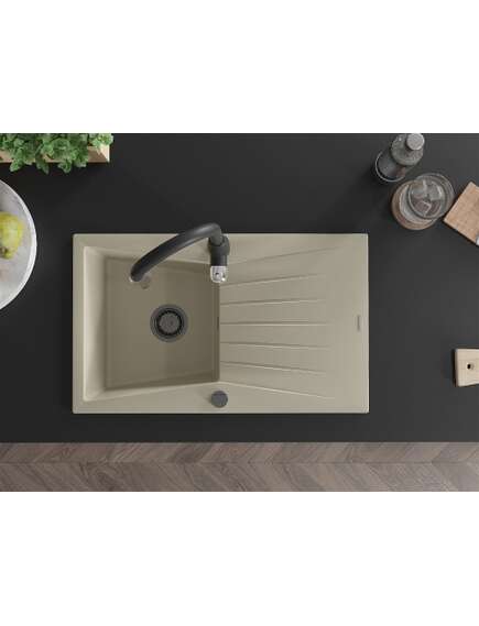 Mexen Cesar zlewozmywak granitowy 1-komorowy z ociekaczem i baterią kuchenną Savita, beżowy - 6514-69-672601-70, изображение 4